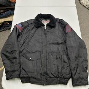 National Patrol Security Jacket Mens XL Black Faux Fur Collar Tactical Bomber